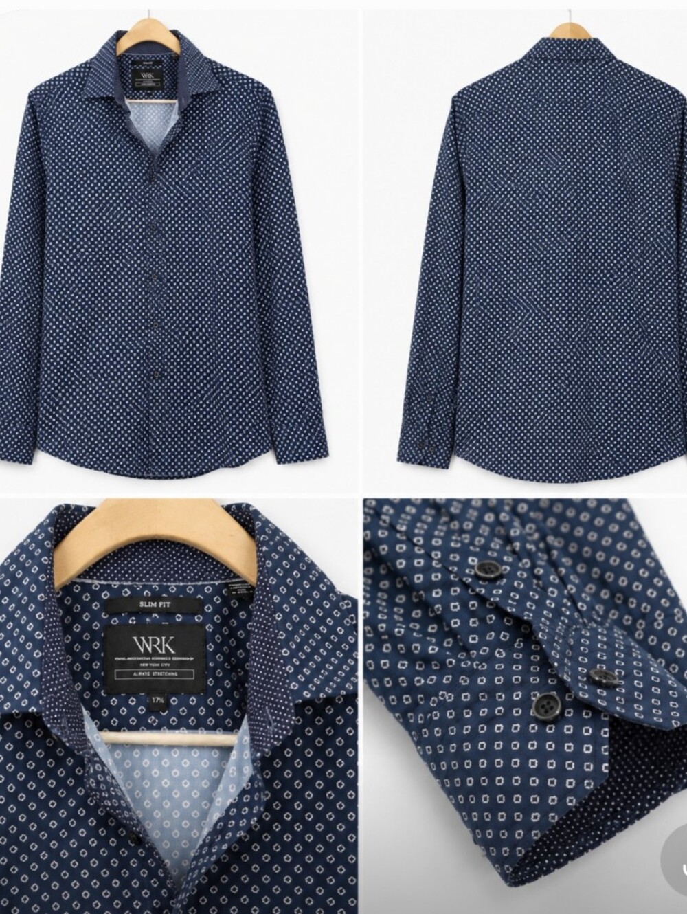 WRK Navy Geometric Button-Up Shirt